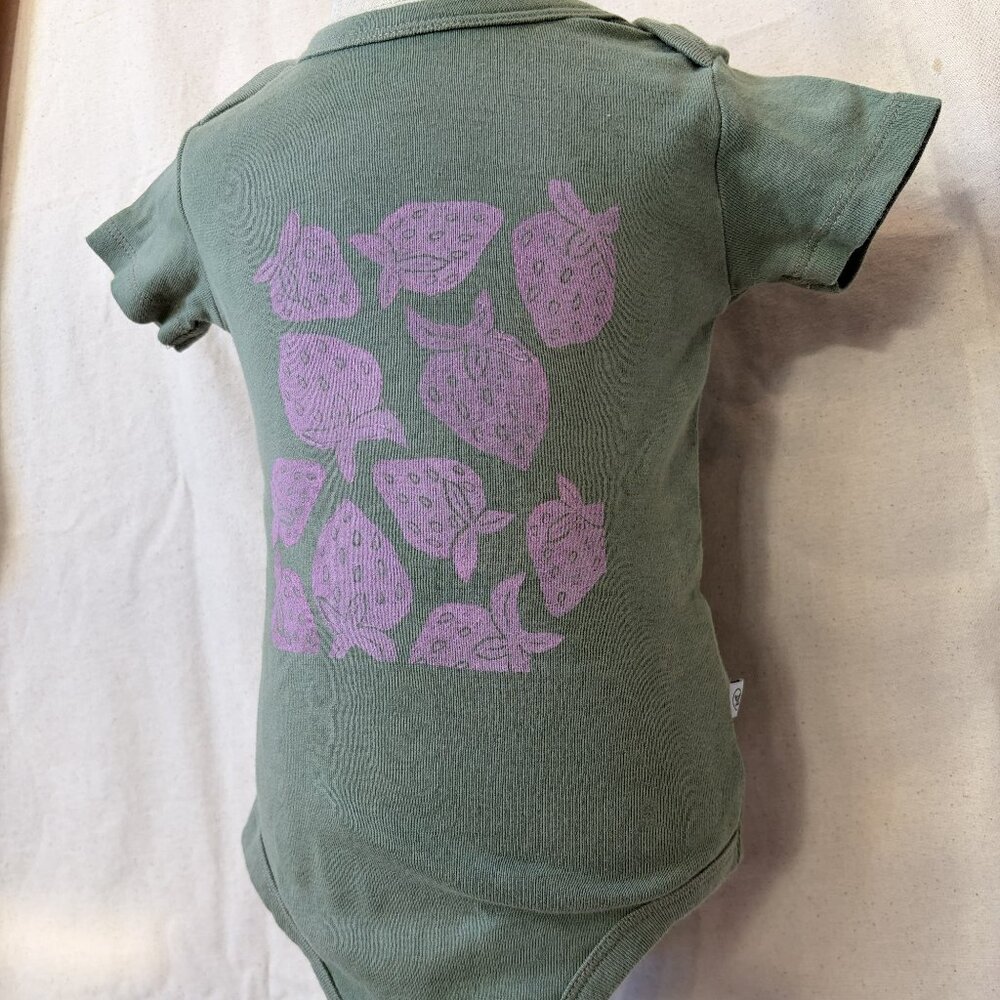 18M Pink Berries Block Printed Green Onesie